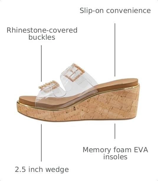 Image of Corkys Footwear Women's Twinsie 2.5-Inch Wedge - Featuring Plush EVA Insoles For All Day Comfort, Rhinestone Buckles On The Straps, Gold Rand, And Slip-on Technology