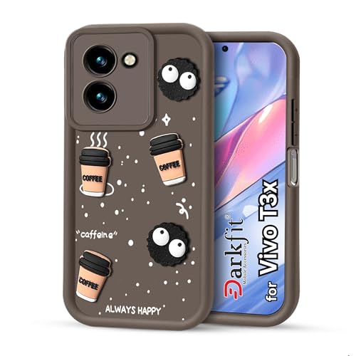 Image of Back Case Cover Compatible with Vivo T3x 5G | Cute Fun Cartoon Ball 3D Coffee Silicone Case | Body Protection | Camera Protection | Shock Proof | Color Brown | Pack of 1