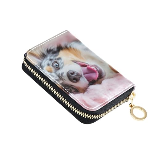 Playful Australian Shepherd Relax Women's Wallet Zip Around Credit Card Protector RFID Blocking Zippered Zipper Wallet with Coin Pocket