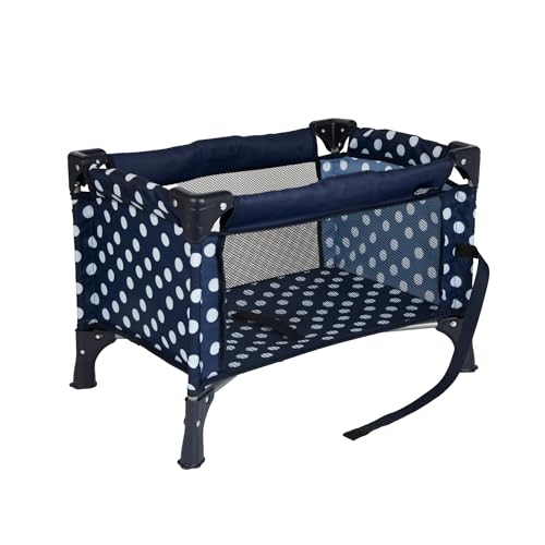 Dolly Tots Travel Cot | Navy Collapsible Travel Crib Toy | Nursery Cot for Dolls | Doll Accessory Set | Pushchair & Pram Playset for Kids Ages 3+