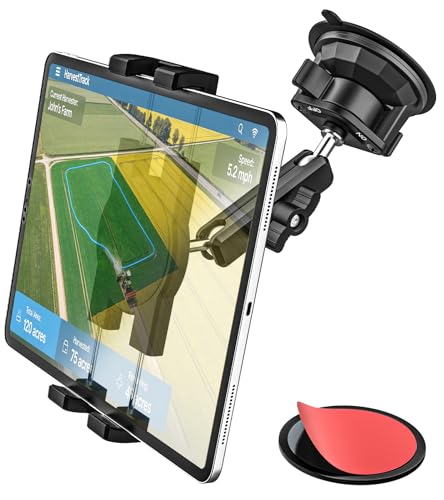 woleyi Soporte Tablet Tractor con Ventosa [Montaje en Parabrisas Salpicadero Ventana] Soporte Metálico Coche Excavadora Bulldozer para Tablets, Móvils, iPad y Galaxy Tab - Brazo Flexible de Aluminio