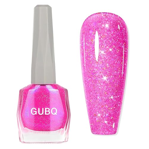 Pink Glitter Nail Polish - Bright Pink Nail Varnish Quick Dry - Long Lasting Hot Pink Nail Varnish - Diamond Shiny Sparkly Nail Polish,Oil Based Formula,No Need Baking(12ML)