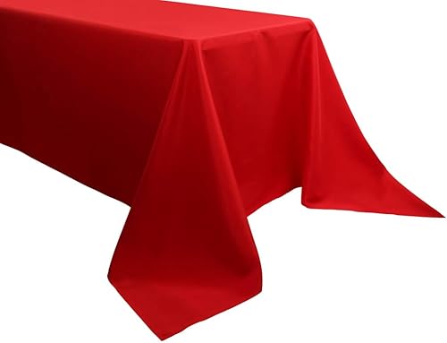 Vista 2 de Mantel rectangular de 90 x 156 pulgadas, mantel rectangular rojo para mesa de 8 pies en poliéster lavable, ideal para decoración de bodas