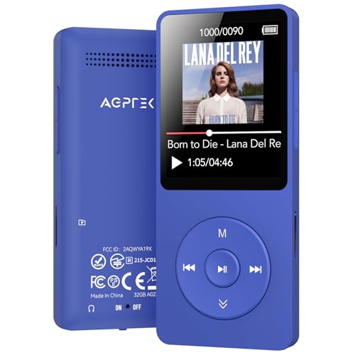AGPTEK A02 MP3 Player with Bluetooth 5.3, 1.8 inch Screen Portable Music Player with Speaker, FM Radio, Voice Recorder, Supports Expanded Up to 128GB(Blue, 32GB)