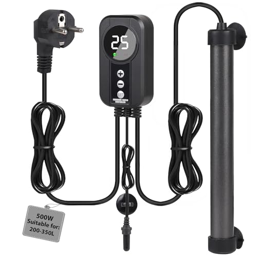 EXLECO Aquarium Heizung 500W, Titanium Aquarien Heizstab mit Display Controller & Temperatursensor Temperatur Einstellbare Aquariumheizung, Aquariumheizer für 200-350L Fisch Tank Tauchsieder Heizung