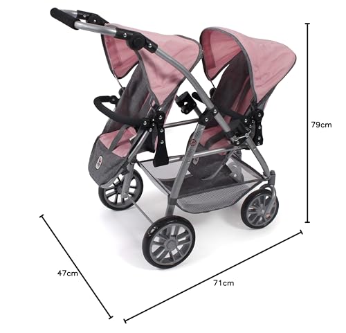 Bayer Chic 2000 689 15 Puppenwagen Tandem-Buggy Vario, Melange grau-rosa, 71 x 47 x 79 cm – Bild 6