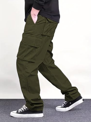 Image of Vogaan Casual Solid Men's Loose Fit Drawstring Cargo Pants with Multiple Pockets | Cotton Cargos for Men