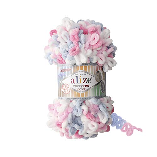 Alize Puffy Fine Color Yarn Baby Blanket Yarn Lot of 5 skeins 500gr 50yds 100% Micropolyester Soft Yarn Baby Blanket Yarn Hand Knitting Yarn Super Chunky Bulky Woven Worested Yarn (5945)