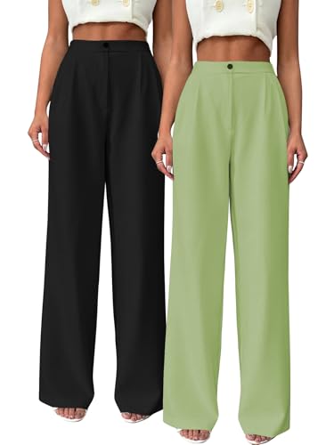 Image of Toochki Trousers for Woman Pants Women's Formal Office Korean | Beige Track Pant | Straight | Cotton Spandex Stretchable Trouser | High-Waisted Bottom Wear | Pack of 2 Combo
