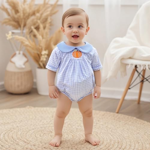 Baby Halloween Outfit Newborn Boy Girl Pumpkin Bubble Romper Infant Short Sleeve Plaid Onesie Fall Winter Clothes2