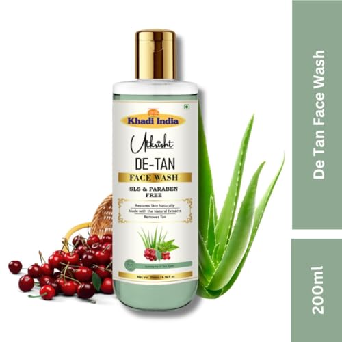 Image of Khadi De-Tan Face Wash 200ml | Herbal & Natural | With Cherry & Aloe Vera for Tan Removal, Skin Brightening | Sun Damage Protection | SLS & Paraben Free | All Skin Types | For Men & Women