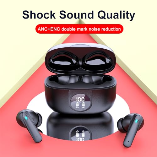 Image of 9YNE Wireless Bluetooth Earbuds with Digital Display, Deep Bass Stereo Sound, ENC Clear Calls, Touch Control, Fast Pairing, in-Ear TWS Ear Buds with Charging Case - Black