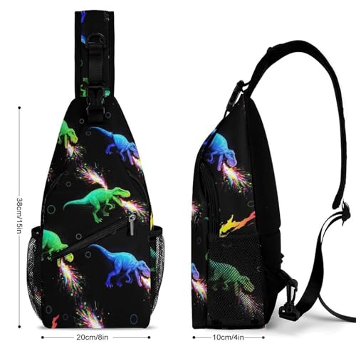 Fashion Chest Bag, Shoulder Bag, Dress Decor Sling Backpack, Casual Day Pack For Travel Shopping Tyrannosaurus Rex Dinosaur Sparkles in Space2