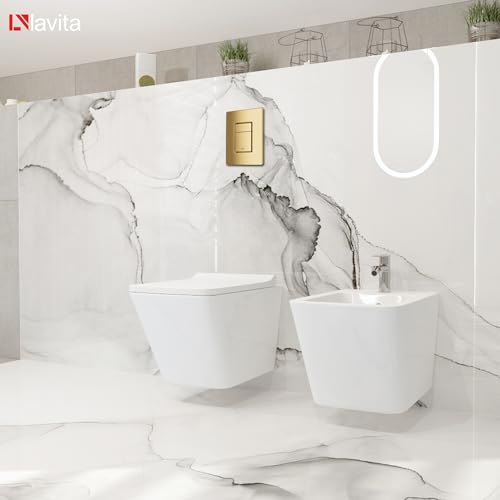 Lavita Vorwandelement Solido + Wand Hänge WC Lago Weiß Spülrandlos + WC Sitz mit Absenkautomatik Goldener Knopf Komplettset Unterputz Spülkasten Toilette Komplett Sett WC – Bild 8