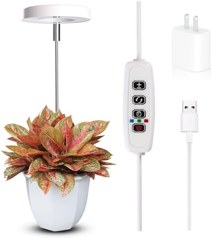 Grow Lights for Indoor Plants Small Potted - Full Spectrum, Auto 3/9/12H Timer, 10-Level Dimming & Adjustable Height - Compact Grow Light for Succulents, Herbs, Foliage in Home/Office (White,1PACK)