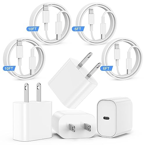 iPhone Charger Fast Charging for iPhone 14 13, 4 Pack 20W USB C Fast iPhone Charger Block with 4PCS[6/6/10/10 FT] USB C to Lightning Cable Rapid Charger for iPhone 14/14 Pro/14Pro Max/13Pro/12/XS/XR