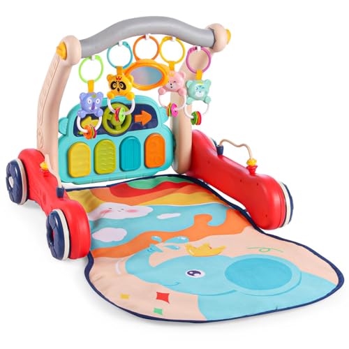 Image of Play Nation Premium 2 in 1 Musical Baby Play Gym With Convertible Push Walker,Piano, Hanging Rattles,Lights & Music,Activity Play Mat Carpet for Kids & Toddlers,Toys for Newborns 0+ Months, Multicolor