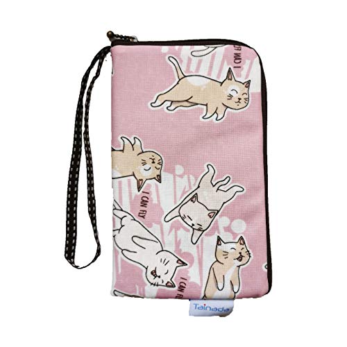 Image of Taianda Women Phone Wristlet Wallet Pouch, Dual Slots (Dreaming Cat Pink)