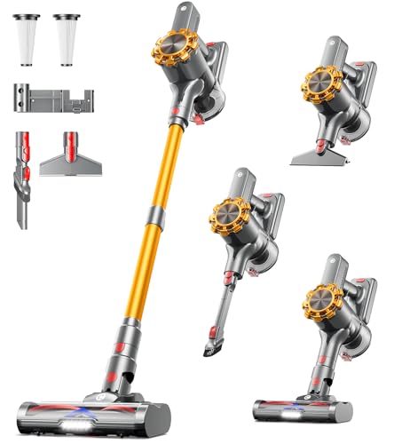 Image of CHEBIO Cordless Vacuum Cleaner, 550W/45Kpa Vacuum Cleaners for Home with LED Display, Anti-Tangle Cordless Stick Vacuum with 60Min, Lightweight Wireless Vacuum for Hard Floors/Carpets/Pet Hair