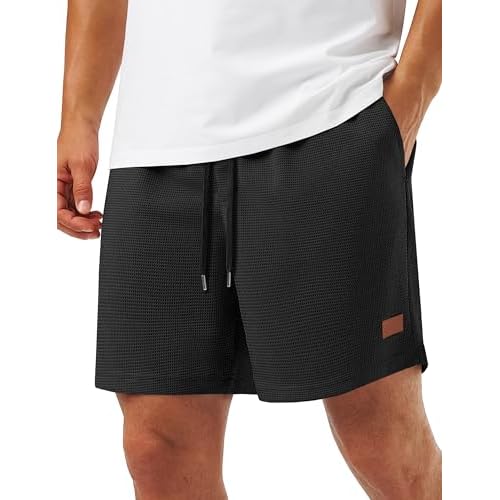 TACVASEN Men's Casual Shorts Waffle 5'' Elastic Waist Drawstring Summer Beach Shorts Moisture Wicking SweatShorts
