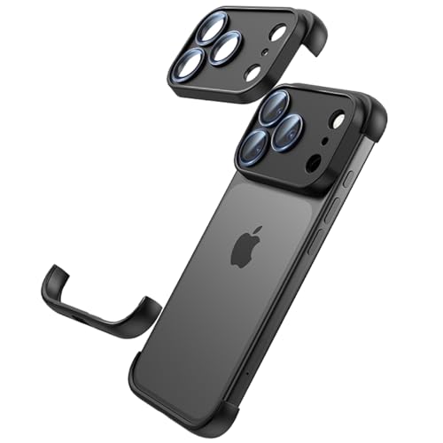 KUGEW for iPhone 17 Pro Frameless Bumper Case with Camera Lens Protector Compatible with MagSafe Minimalist Slim Fit No Back No Frame Design TPU Bumper Excellent Heat Dissipation (Black)
