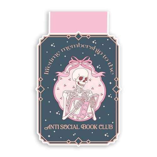 (2Pcs) Lifetime Membership to The Anti Social Book Club Magnetic Bookmark Book Page Markers Gift for Reading Lover Nerd Book Addict Bookish Reader Office Stationery - Size 3"x1.8" When Folded