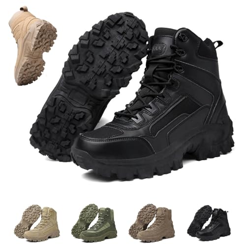 Generic - Leather Boots, Mens Orthopedic Support Anti-Puncture Work Boots, Waterproof Slip On Hiking Sneakers(Black,9.5 Wide)