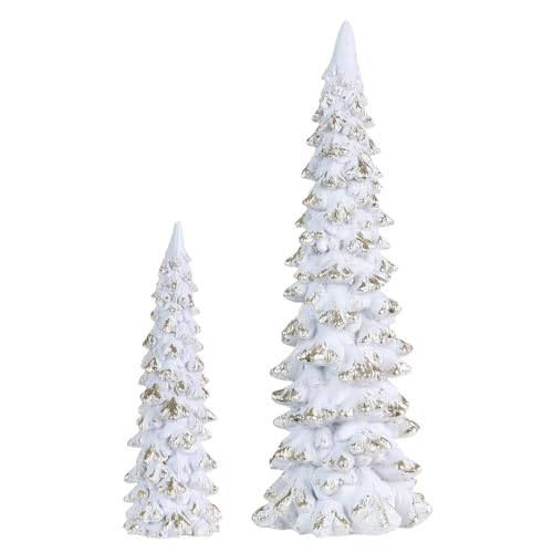 MEETYAMOR Christmas Decorations Indoor, 2 Pcs White Resin Christmas Tree Figurine for Table Decor, Farmhouse Rustic Xmas Decorations for Home, Table, Mantle, Living Room