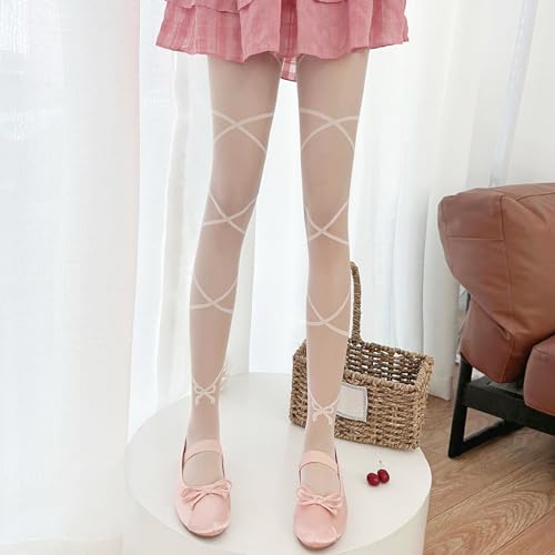 Image of Y2K Patterned Sheer Tights for Women Gothic Punk Thigh High Pantyhose Harajuku Lolita Bandage Fishnet Stockings