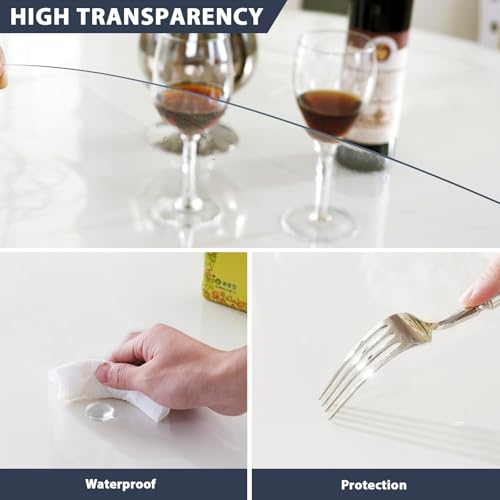 Image of LovePads Round Clear Table Protector, 1.5mm Thick 36 Inch Plastic Table Cover, Waterproof Vinyl Tablecloth Round Protective Tabletop Pad for Kitchen Countertop Coffee Desk, Heavy Duty & Easy to Clean