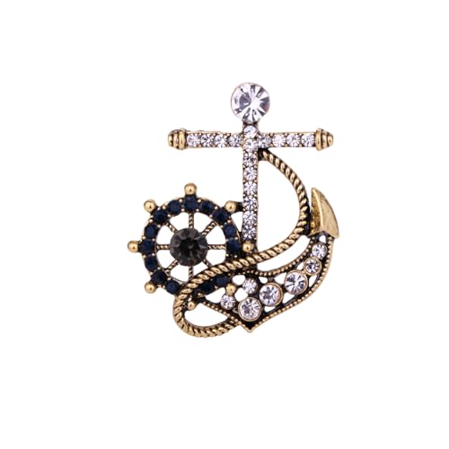 Image of Personality Pearl Crystal Anchor Fashion Brooch Pin Women's Clothing Accessories Jewelry Crystal Boat Anchor Brooch Rudder Brooch Pin