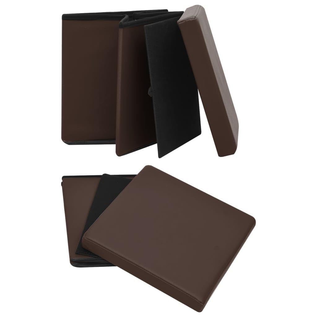 Taburete plegable con espacio de almacenamiento, 38 x 38 x 38 cm, taburete de PVC y MDF, banco acolchado para salón, caja de almacenamiento plegable, color marrón