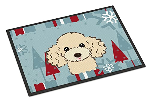 Caroline's Treasures BB1754JMAT Winter Holiday Buff Poodle Doormat 24x36 Front Door Mat Indoor Outdoor Rugs for Entryway, Non Slip Washable Low Pile, 24H X 36W