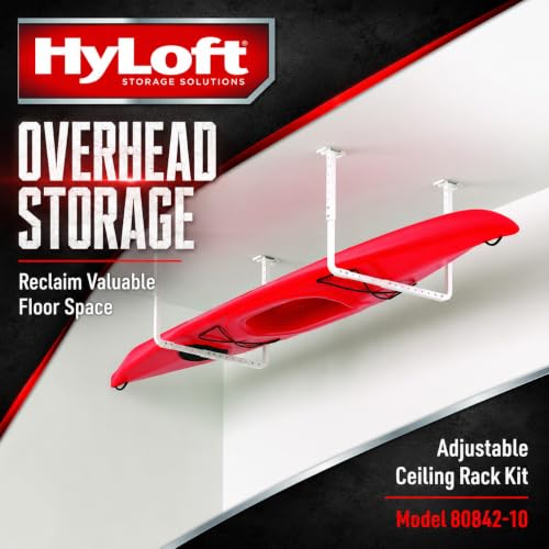 Image of HyLoft 33 in. x 34 in. Adjustable Garage Ceiling Mount Storage Rack Kit, Garage Overhead Storage Bracket, 80842-10, White