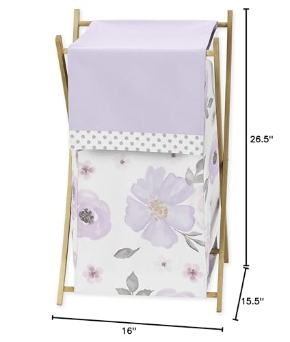 Image of Sweet Jojo Designs Lavender Purple, Pink, Grey and White Baby Kid Clothes Laundry Hamper for Watercolor Floral Collection - Rose Flower