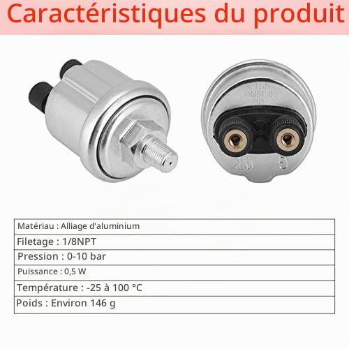 Capteur de Pression D'huile, 0 à 10 Bars 1/8 NPT Unité D'envoi de Pression D'huile Double Tête Paramètre VDO Pressostat D'huile