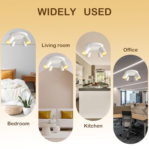 Image of Wiseworld 4 Light Track Lighting Fixtures for Ceiling LED White Spot Lights Indoor Round Chassis GU10 Base Lamp Rotatable Modern Ceiling Spotlight for Bedroom Kitchen Hallway (Bulb Not Included)
