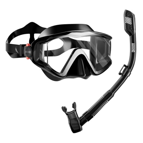 Aegend Snorkeling Gear for Adults Youth Kids, Snorkel Mask with Top Dry Valve for Snorkeling, Scuba Diving, Freediving & Swimming,Black Gradient - 1 Pack