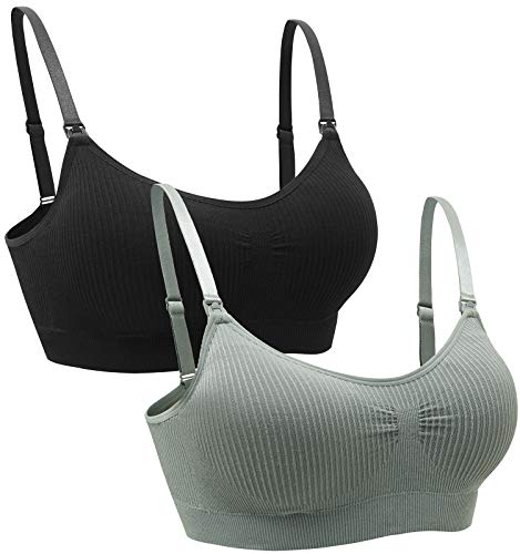 Suekaphin 2PACK Nursing Maternity Bra for Pregnancy Women Breastfeeding Comfortable Sleeping with Extenders,Sort Rib-c,Large