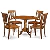 East West Furniture DLPL5 SBR W Dublin 5 Piece Room Set Includes a Round Kitchen Table with Dropleaf and 4 Dining Chairs 42×42 Inch