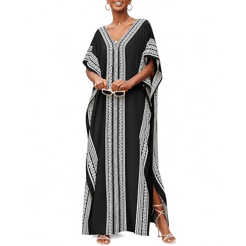 Image of Oussum Plus Size Kaftan Dresses for Women, Polyester Summer Caftan Cover Up Maxi Beach Dress, 1X-3X