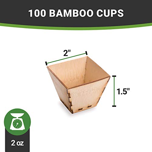 Image of Restaurantware 2 Ounce Appetizer Cups 100 Square Mini Dessert Cups - Durable Disposable Bamboo Tasting Bowls Sustainable For Snacks And Samples