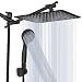 Shower Head, Kaqinu 8'' High Pressure Rainfall Shower Head/Handheld Showerhead Combo with 11” Extension Arm, Anti-leak Shower Head with Holder/Hose, Flow Regulator - Matt Black