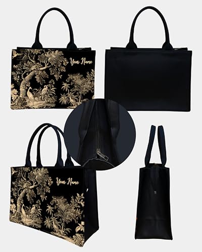 Image of Customized Tote Bag designed with Midnight Majesty Print - Black & Gold Artistic Design | High-Definition Print, Spacious 16x11x5 in, Durable Handles, Personalized Name Tote for Women & Gifting