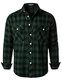 LucMatton Men's Flannel Shirt Casual Regular-Fit Long-Sleeve Button-Down Plaid Shirt Green Large