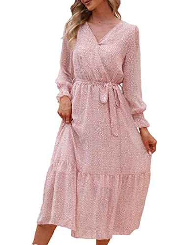 SEBOWEL Damen Langarm Blumen Rüschen Maxikleider Elegant Lang Kleider...