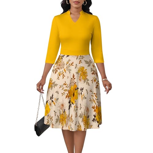 Image of PinkPatty Women's Casual A-line Midi Dresses 3 /4 Sleeve V Neck Fit and Flare Dress with Pockets
