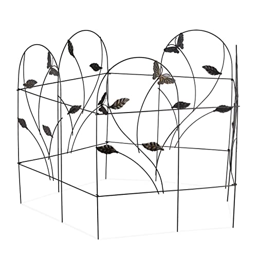 Relaxdays Beetzaun, 5-teilige Beetumrandung für Garten, Dekozaun Metall, Schmetterling Design, HxB: 46 x 250 cm, schwarz