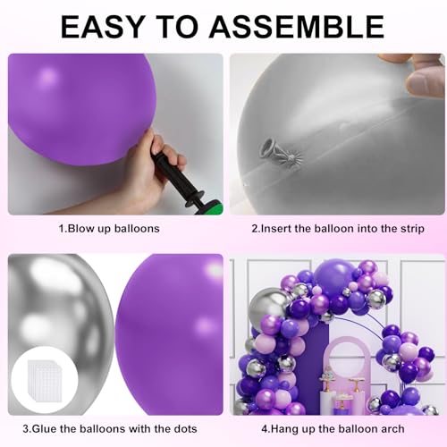 Image of Purple Balloon Garland Arch Kit, 134PCS Purple and Silver Balloons with Different Size for Birthday, Wedding, Baby Shower Decorations