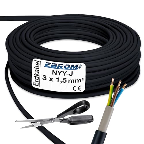 Cable de tierra NYY-J 3 x 1,5 mm² (mm2) metro exactamente: Cables de corriente de alta intensidad – Cable de tierra PVC negro – – Selección en 1 metro pasos – Ejemplo: 20 m, 25 m, 35 m, 50 m, etc.